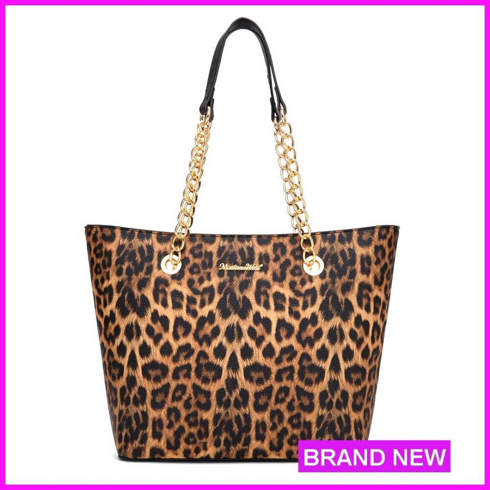 Large Vegan Leather Tote Bag with Chain Handle for Women